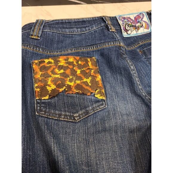 Oilily Y2K Low Rise Embroidered Art Deco Floral Blue Jeans 40 US 8-10 Bratz EUC - Picture 8 of 15